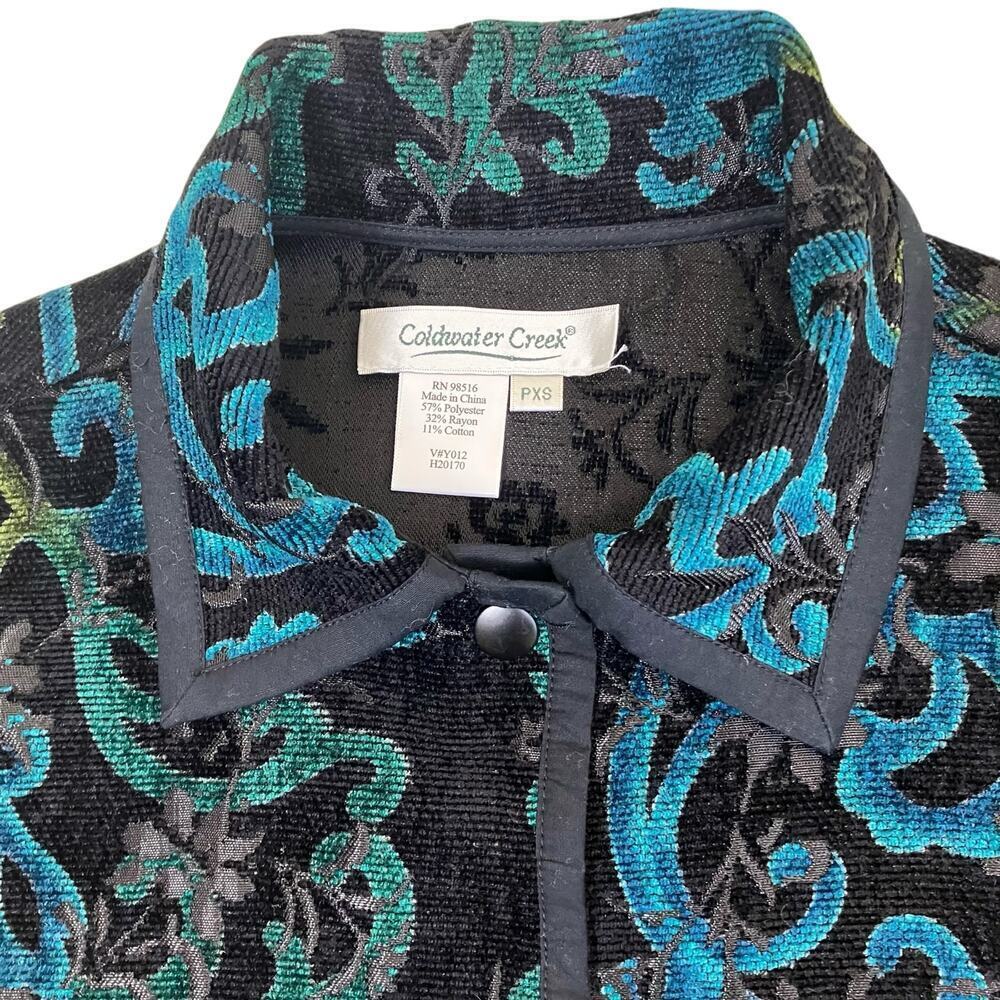 Coldwater Creek Sz XS Pet Brocade Reversible Tapestry Jacket Blazer Green Black - Picture 7 of 16